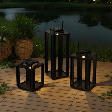 Leland Modern Industrial Integrated Indoor/Outdoor LED Solar Powered Lanterns